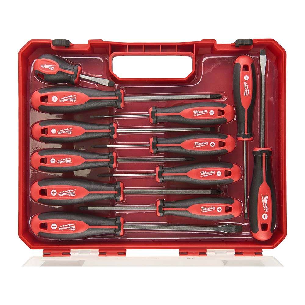Milwaukee Tri-Lobe Screwdriver Set, Mixed Slotted, PH & PZ Drivers – 12-Piece Pack