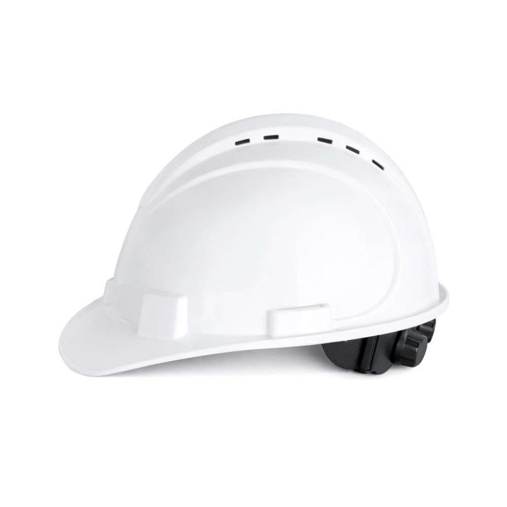 Honeywell SBH Safety Helmet, HDPE, Ratchet Adjustment, 4-Point Textile Suspension, Ventilated Short Brim, 52–63 cm, White