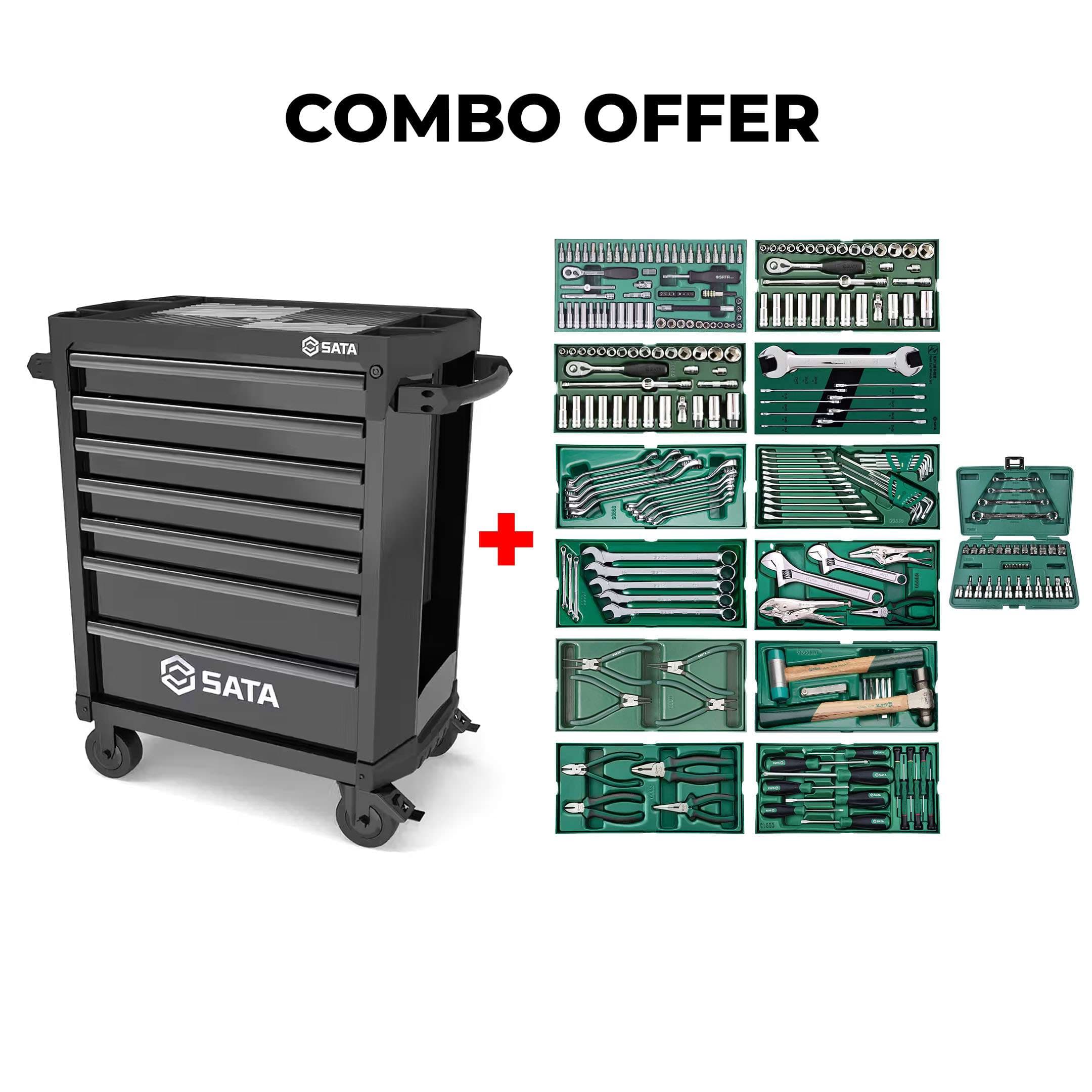 SATA Bundle 285 Tools Tray Set With 7 Drawer Black Roller Cabinet
