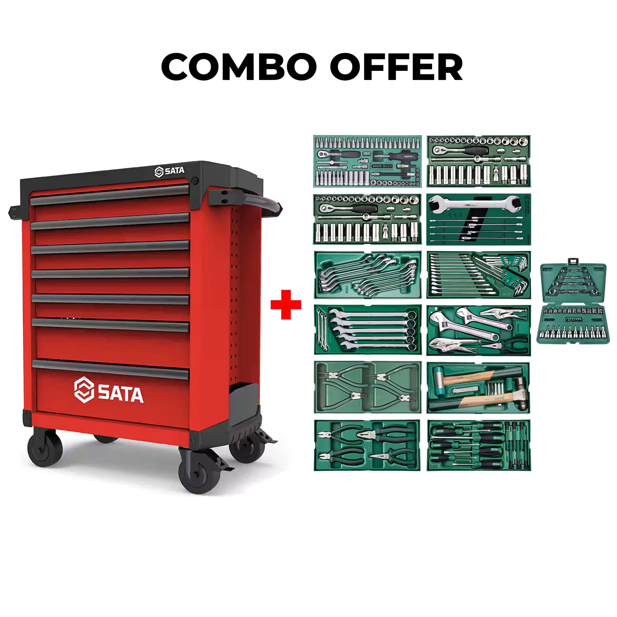 SATA Bundle 285 Tools Tray Set With 7 Drawer Red Roller Cabinet