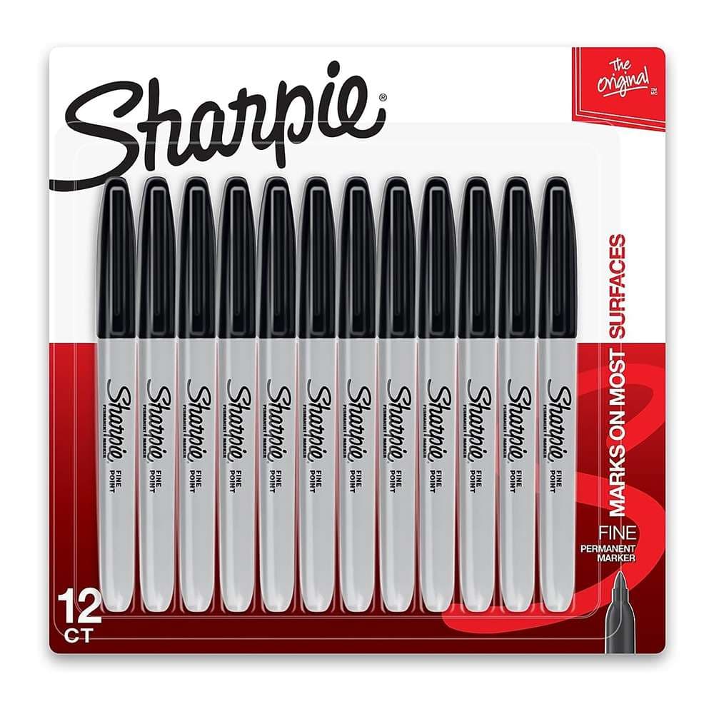 Sharpie Permanent Marker, Fine Point, Black Ink, Fade & Water Resistant, Ideal for Labeling & Crafting - Pack of 12