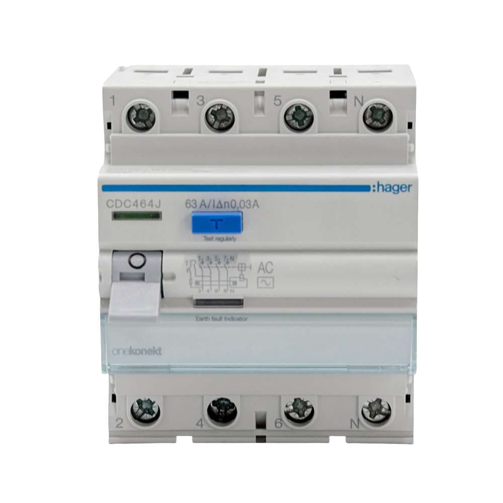 Hager CDC464 63A 4Pole 30Ma Earth Leakage Circuit